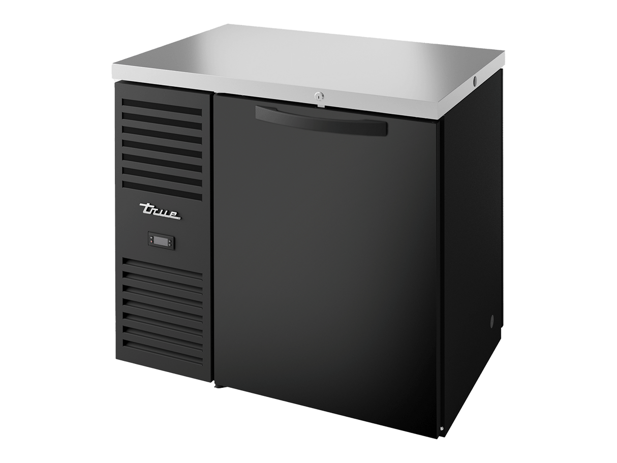 True Refrigeration Pass - Thru Bar Refrigerator Black Ext 1 Solid Swing Door Front 1 Solid Swing Door Rear - TBR36 - PTSZ1 - L - B - S - S - 2 - Whisk Hospitality - TBR36-PTSZ1-L-B-S-S-2