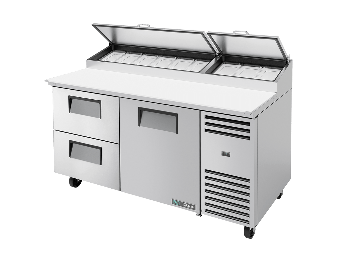 True Refrigeration Pizza Prep Table 9x 1/3 Top Pans 2 Drawers + 1 Solid Swing Door - TPP - AT - 67D - 2 - HC - Whisk Hospitality - TPP-AT-67D-2-HC