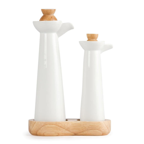Olympia Whiteware Vinegar & Oil bottle set with Wooden Base & Stoppers (Box 1) CB705 - Whisk Hospitality - CB705