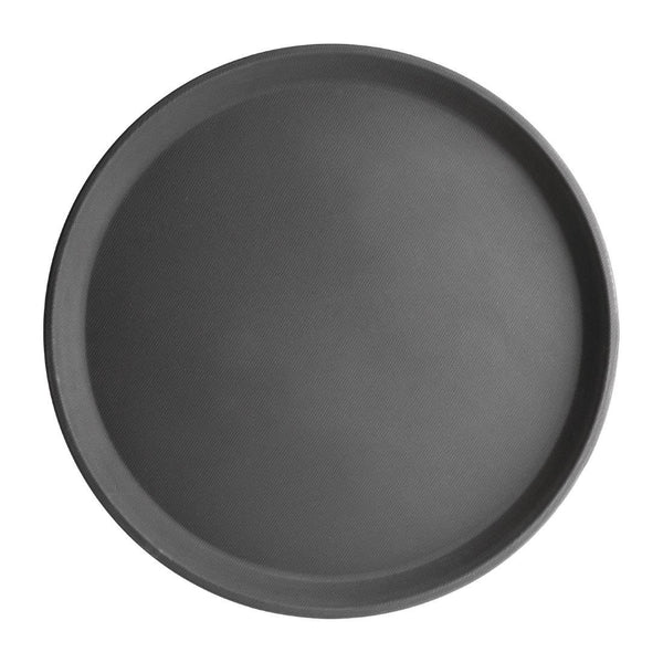 Olympia Kristallon Anti - Slip Fibreglass Round Tray Black - 356mm J846 - Whisk Hospitality - J846
