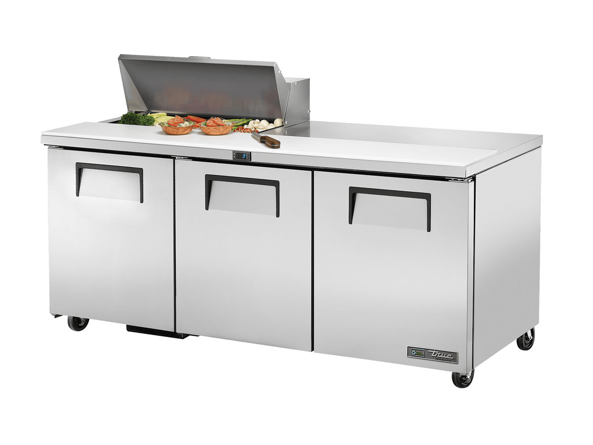 True Refrigeration Prep Table 8x 1/6 Top Pans 3 Solid Swing Doors - TSSU - 72 - 08 - HC - Whisk Hospitality - TSSU-72-08-HC