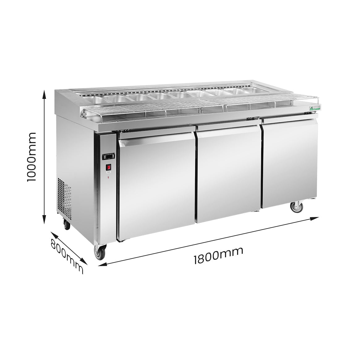 Thermaster three door DELUXE Pizza Prep Bench - PWB180 - Whisk Hospitality - PWB180