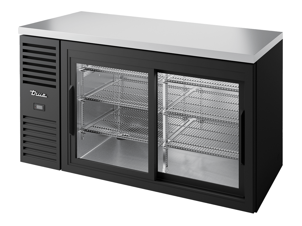True Refrigeration Bar Refrigerator Black Ext 2 Glass Slide Doors - TBR60 - RISZ1 - L - B - 11 - 2 - Whisk Hospitality - TBR60-RISZ1-L-B-11-2