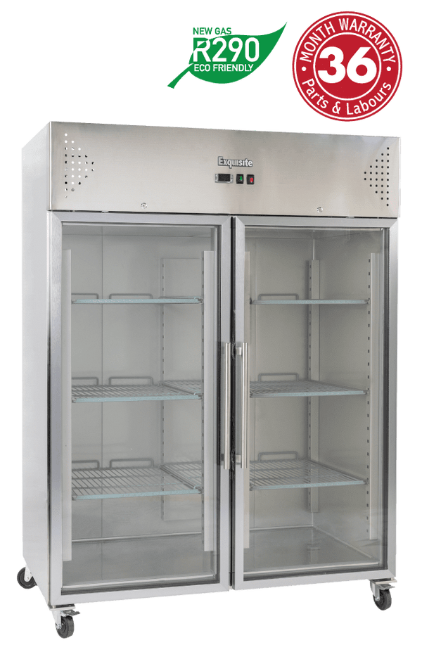 Exquisite Two Doors Stainless Steel Upright Chiller Glass Door - GSC1410G - Whisk Hospitality - GSC1410G