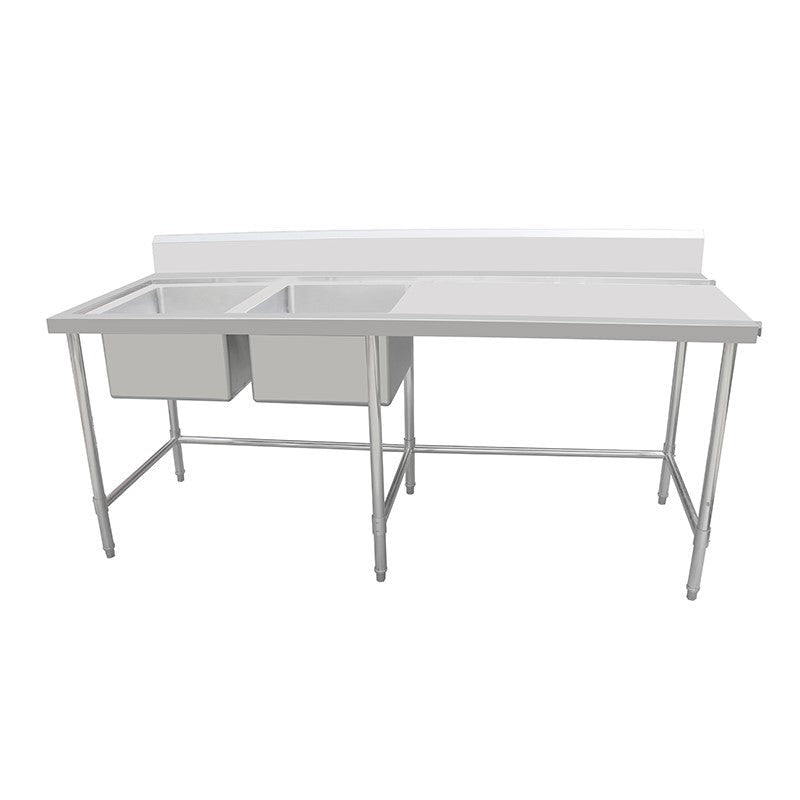 Inlet Bench - Double Sink with Splashback & Leg Brace - Inlet on Right - Sink on Left / 700 / ASDD-2170RL - Whisk Hospitality - 631572