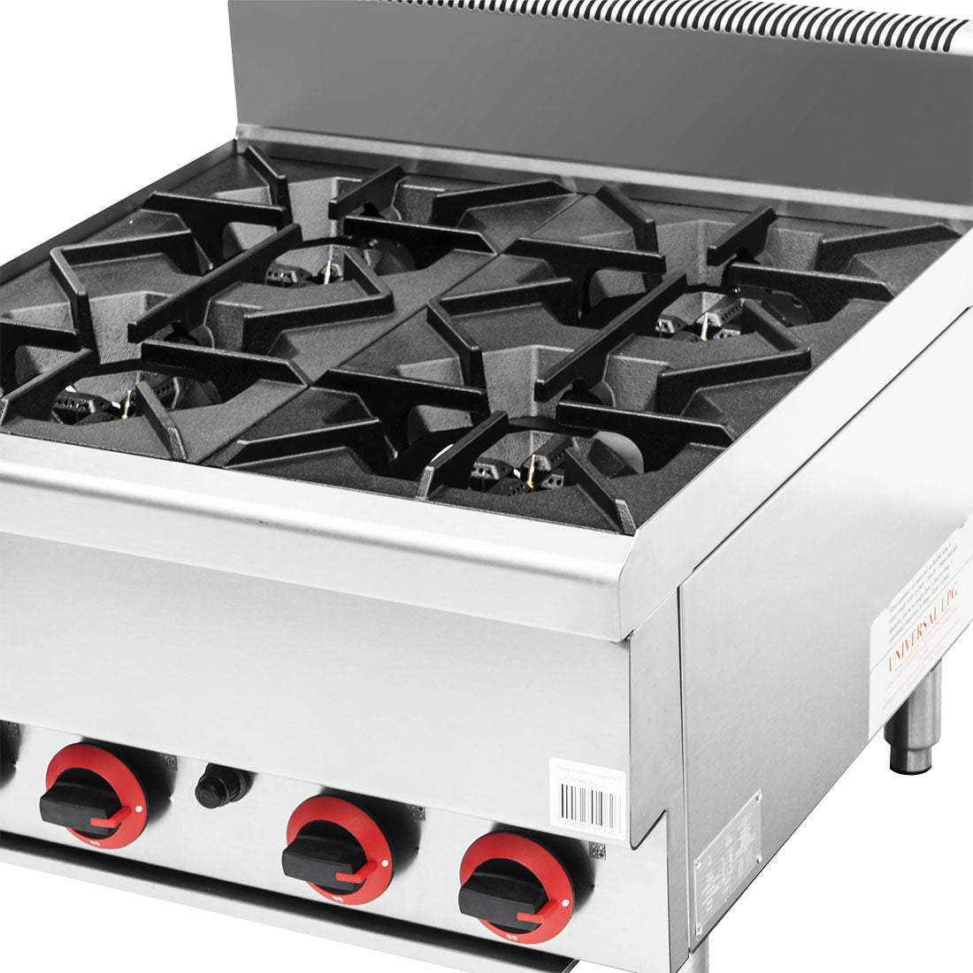 Gasmax Benchtop Natural Gas 4 Burner Cooktop w/ Splashback - JUS - TR - 4B - Whisk Hospitality - JUS-TR-4B