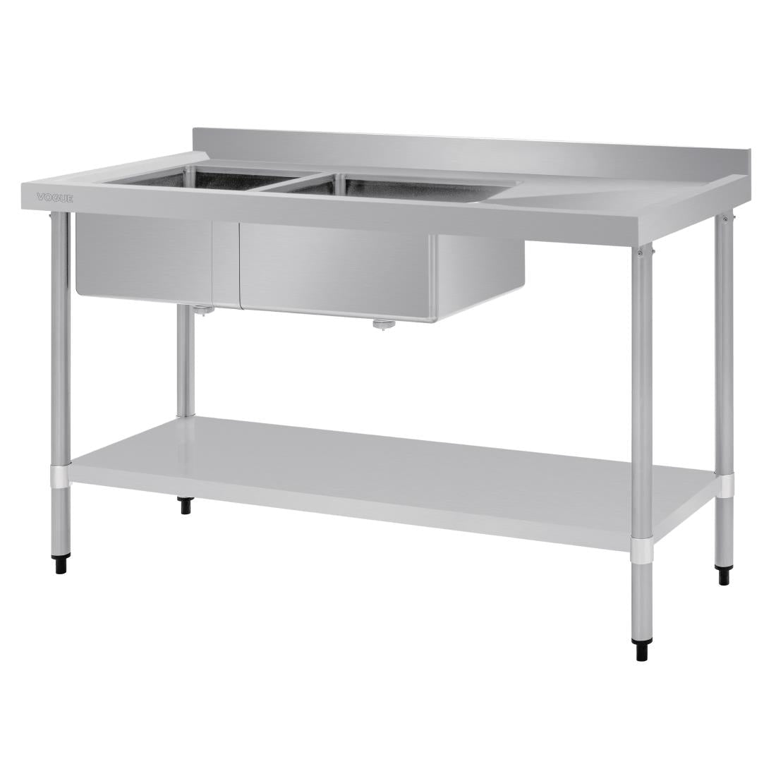 Vogue Double Bowl Sink R/H Drainer - 1500mm x 700mm (90mm Drain) HC916 - Whisk Hospitality - HC916