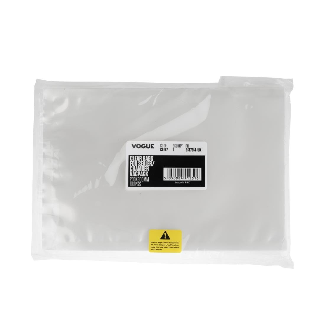 Vogue Clear Bags for Sealer/Chamber Vac Pack use - 200x300mm (Pack 100) CL197 - Whisk Hospitality - CL197