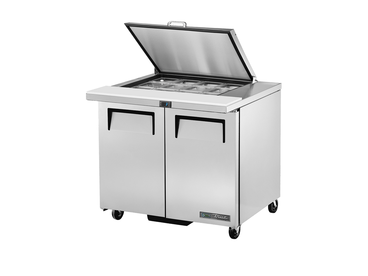 True Refrigeration Prep Table 12x 1/6 Top Pans 2 Solid Swing Doors Removable lids - TSSU - 36 - 12M - B - HC FLID - Whisk Hospitality - TSSU-36-12M-B-HC FLID