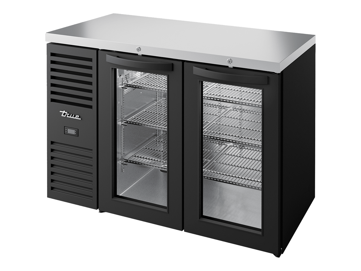 True Refrigeration Bar Refrigerator Black Ext 2 Glass Swing Doors - TBR48 - RISZ1 - L - B - GG - 2 - Whisk Hospitality - TBR48-RISZ1-L-B-GG-2