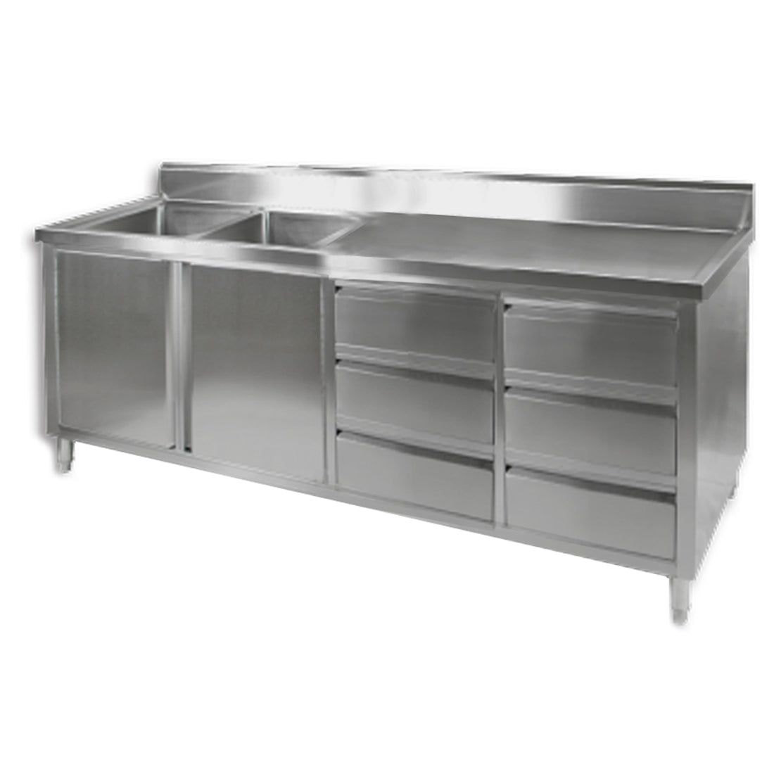 DSC - 2100L - H KITCHEN TIDY CABINET WITH DOUBLE LEFT SINKS - Whisk Hospitality - DSC-2100L-H