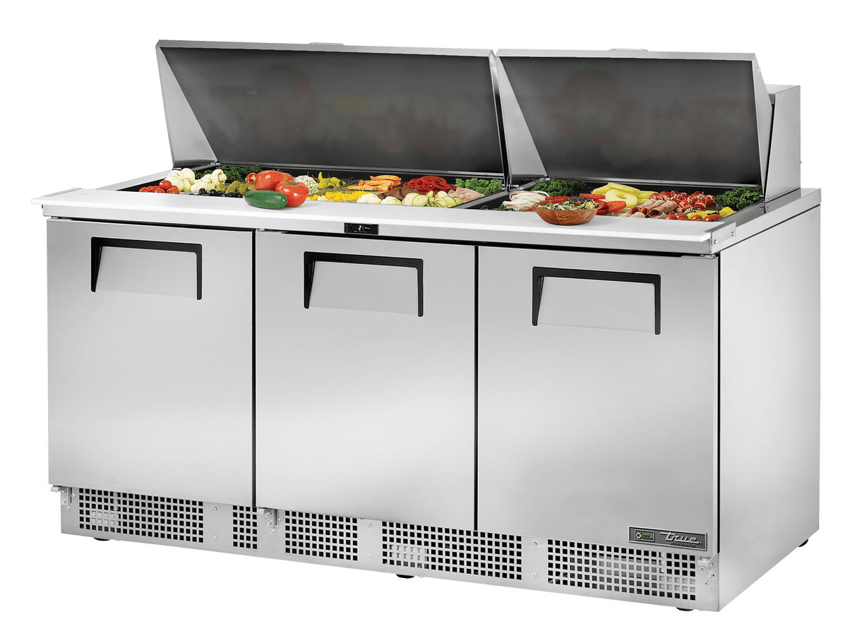 True Refrigeration Prep Table 30x 1/6 Top Pans 3 Solid Swing Doors - TFP - 72 - 30M - HC - Whisk Hospitality - TFP-72-30M-HC