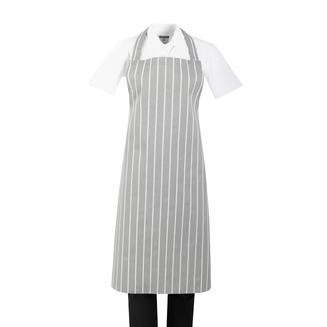 Whites Bib Apron Grey/White Butchers Stripe - 28 - 38" BA111 - Whisk Hospitality - BA111