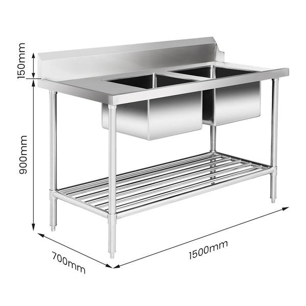 Right Inlet Double Sink Dishwasher Bench - DSBD7-1500R/A - Whisk Hospitality - DSBD7-1500R/A