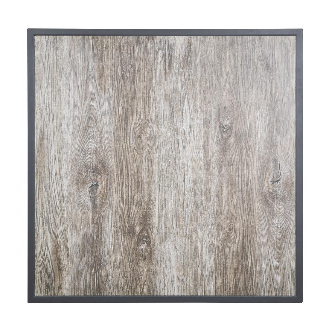 Bolero Wood Grain Effect Outdoor Fibre Glass Table Top Grey Trim - 700mm FU515 - Whisk Hospitality - FU515