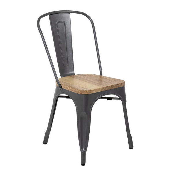 Bolero Gun Metal Grey Steel Dining Sidechair with Wooden Seatpad (Pack 4) GG708 - Whisk Hospitality - GG708