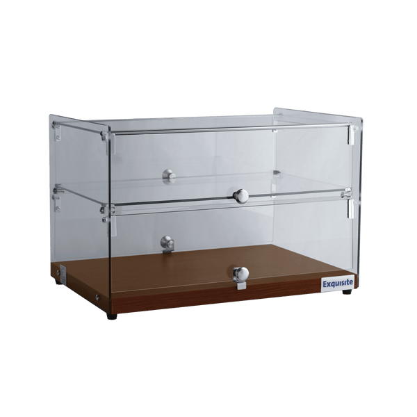 Exquisite Two Tiers Flat Glass Ambient Cake Display β Elegant Walnut - CD50-W - Whisk Hospitality - CD50-W