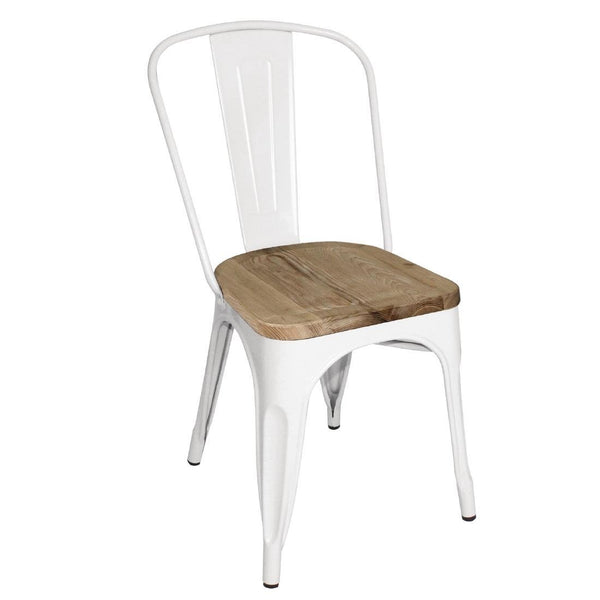 Bolero Steel Dining Sidechair with Wood Seatpad (White) (Pack 4) GM644 - Whisk Hospitality - GM644