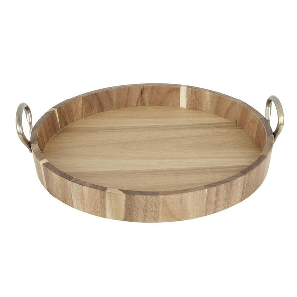 Olympia Round Tray Acacia Wood With Metal Handle - 440x405x100mm HX393 - Whisk Hospitality - HX393