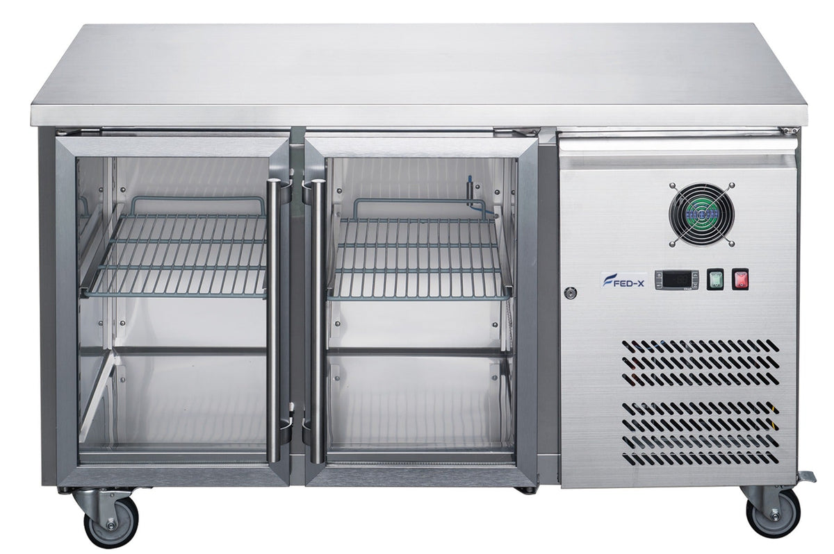 FED - X Two Glass Door Bench Fridge Stainless Steel - XUB7C13G2V - Whisk Hospitality - XUB7C13G2V