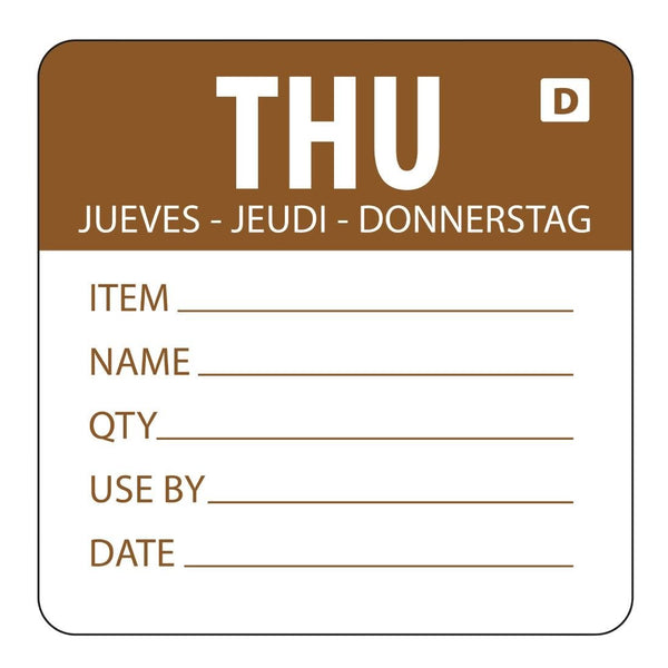 Hygiplas Day of the Week Dissolvable Food Prep Label Thursday 2'' (Roll 250) GH354 - Whisk Hospitality - GH354