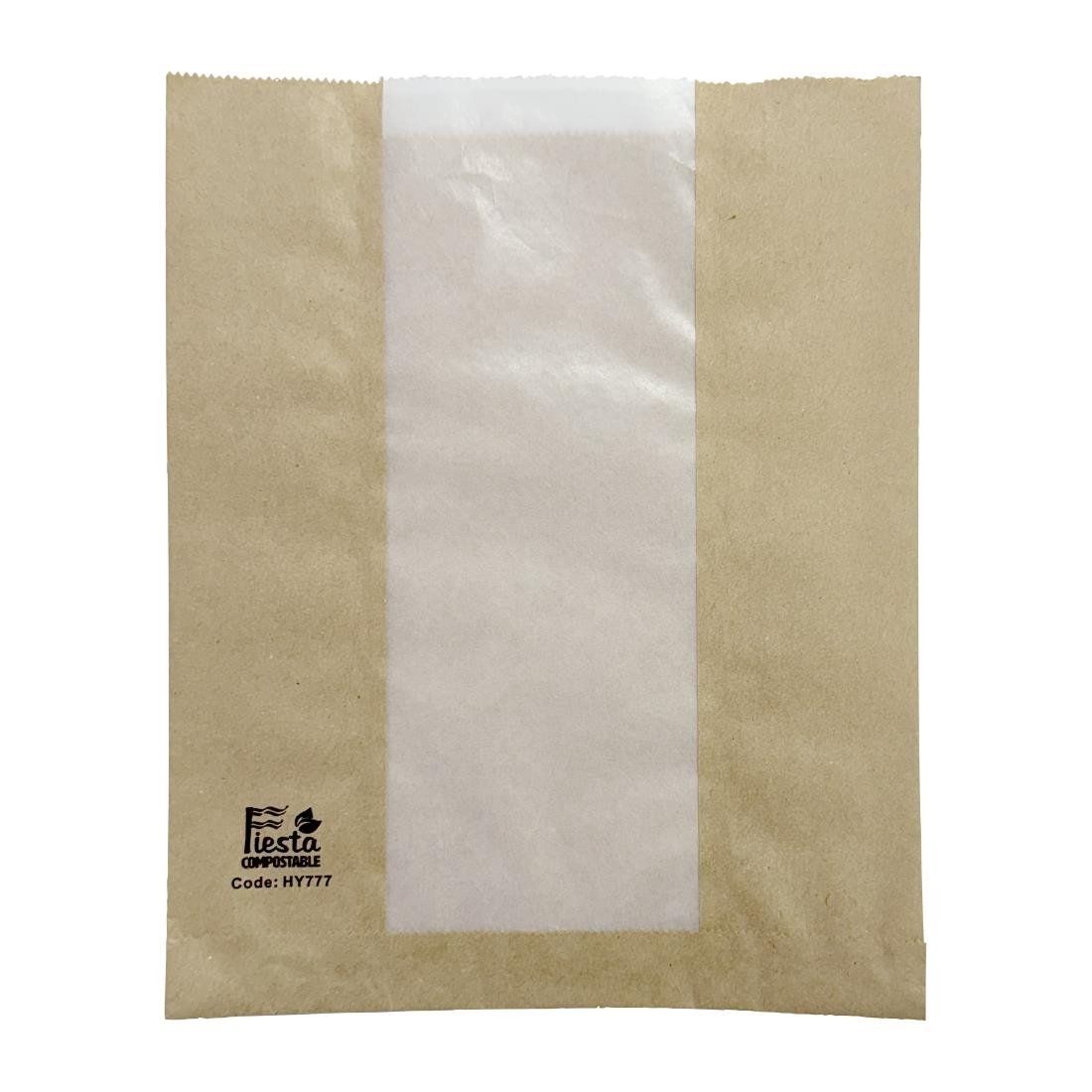 Fiesta Compostable Bread Bag with Glassine Window - 266x215x88mm (Pack 1000) HY777 - Whisk Hospitality - HY777