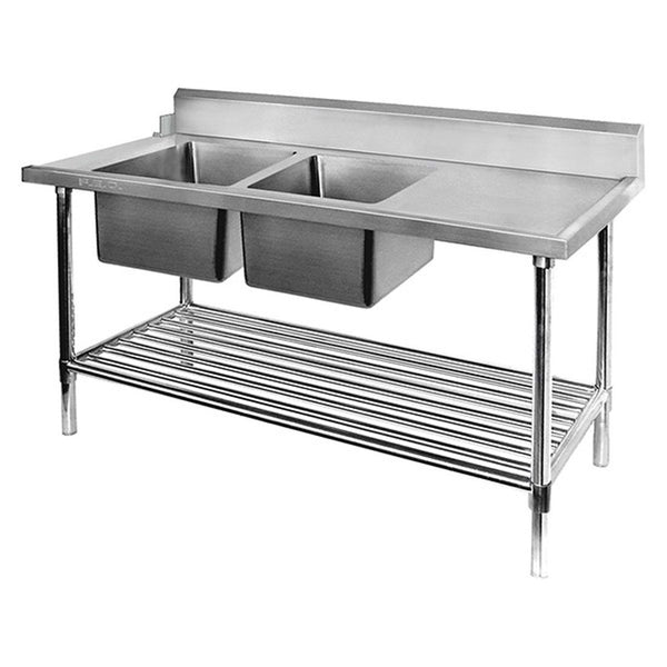Left Inlet Double Sink Dishwasher Bench - DSBD7 - 1500L/A - Whisk Hospitality - DSBD7-1500L/A