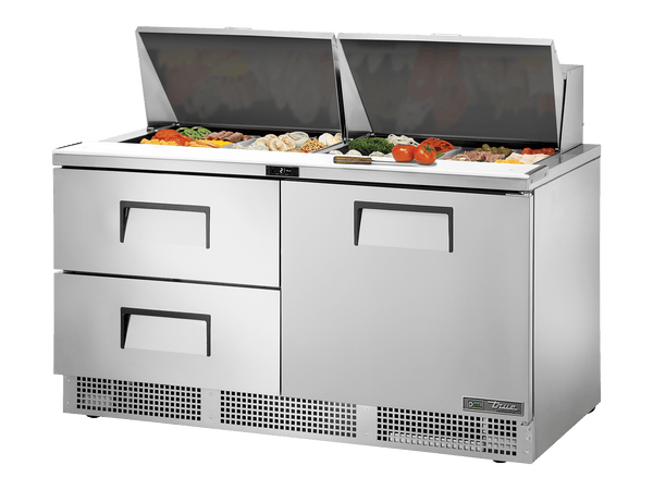 True Refrigeration Prep Table 24x 1/6 Top Pans 2 Drawers + 1 Solid Swing Door - TFP - 64 - 24M - D - 2 - HC - Whisk Hospitality - TFP-64-24M-D-2-HC