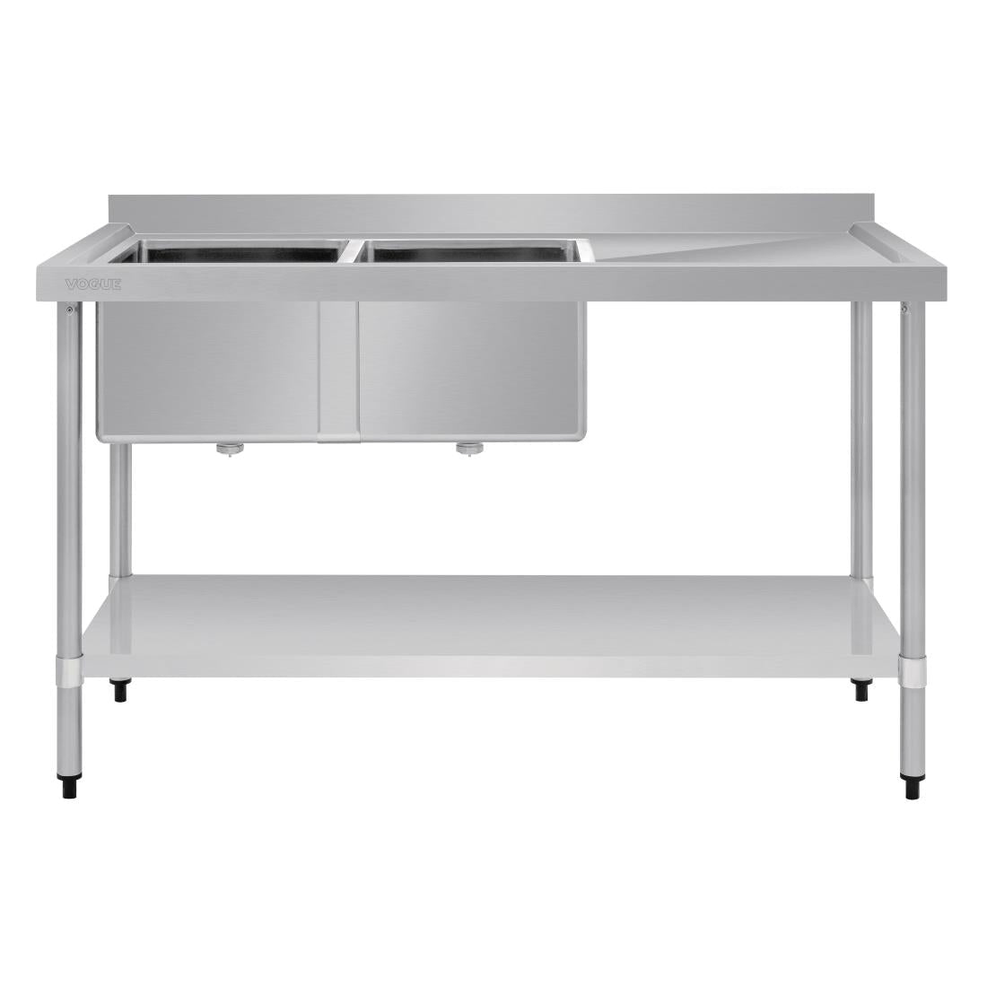 Vogue Double Bowl Sink R/H Drainer - 1500mm (90mm Drain) HC904 - Whisk Hospitality - HC904