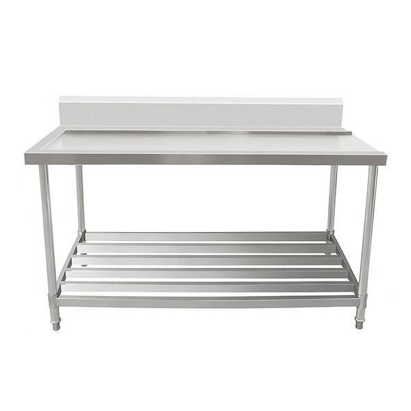 Outlet Bench with Splashback & Pipe Undershelf - Outlet on Right / 750 / AWSD-0675R - Whisk Hospitality - 622347