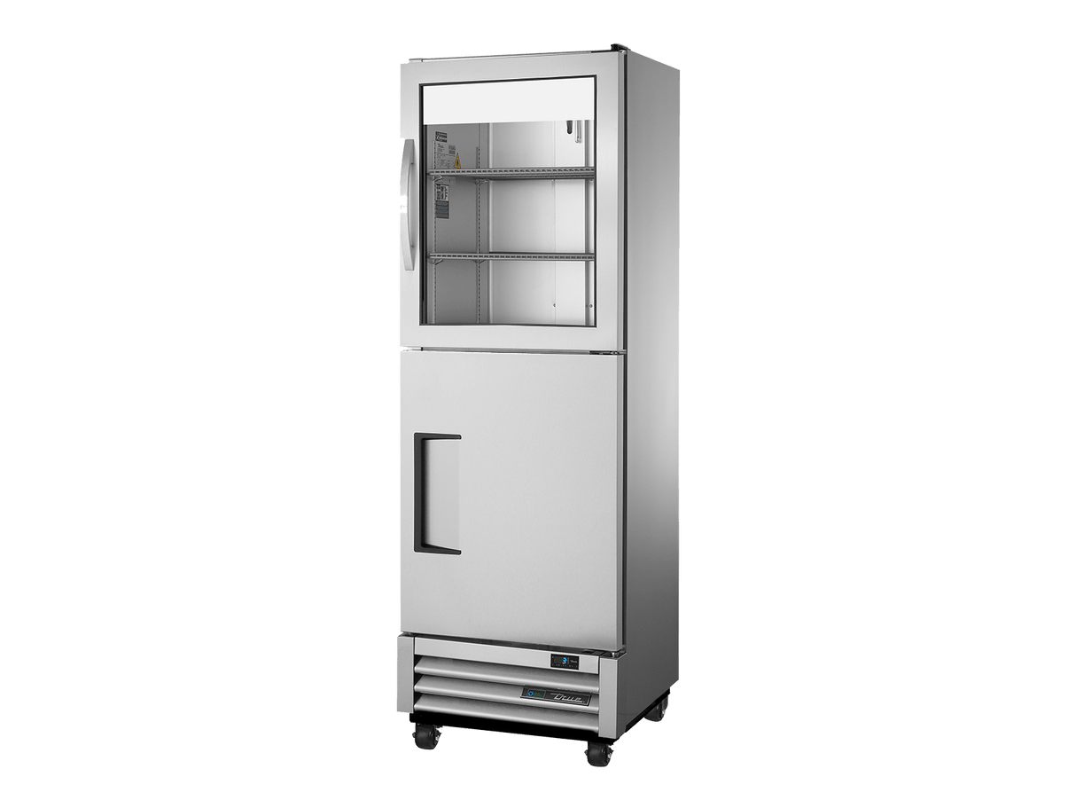 True Refrigeration Slimline Upright Display Refrigerator Split Half Glass + Half Solid Swing Doors - T - 15 - 1 - G - 1 - HC - FGD01 - Whisk Hospitality - T-15-1-G-1-HC-FGD01