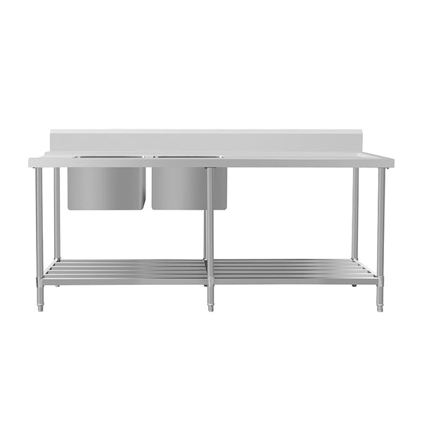 Inlet Bench - Double Sink with Splashback & Pipe Undershelf - Inlet & Sink on Left / 700 / ASDD-2170L - Whisk Hospitality - 622367