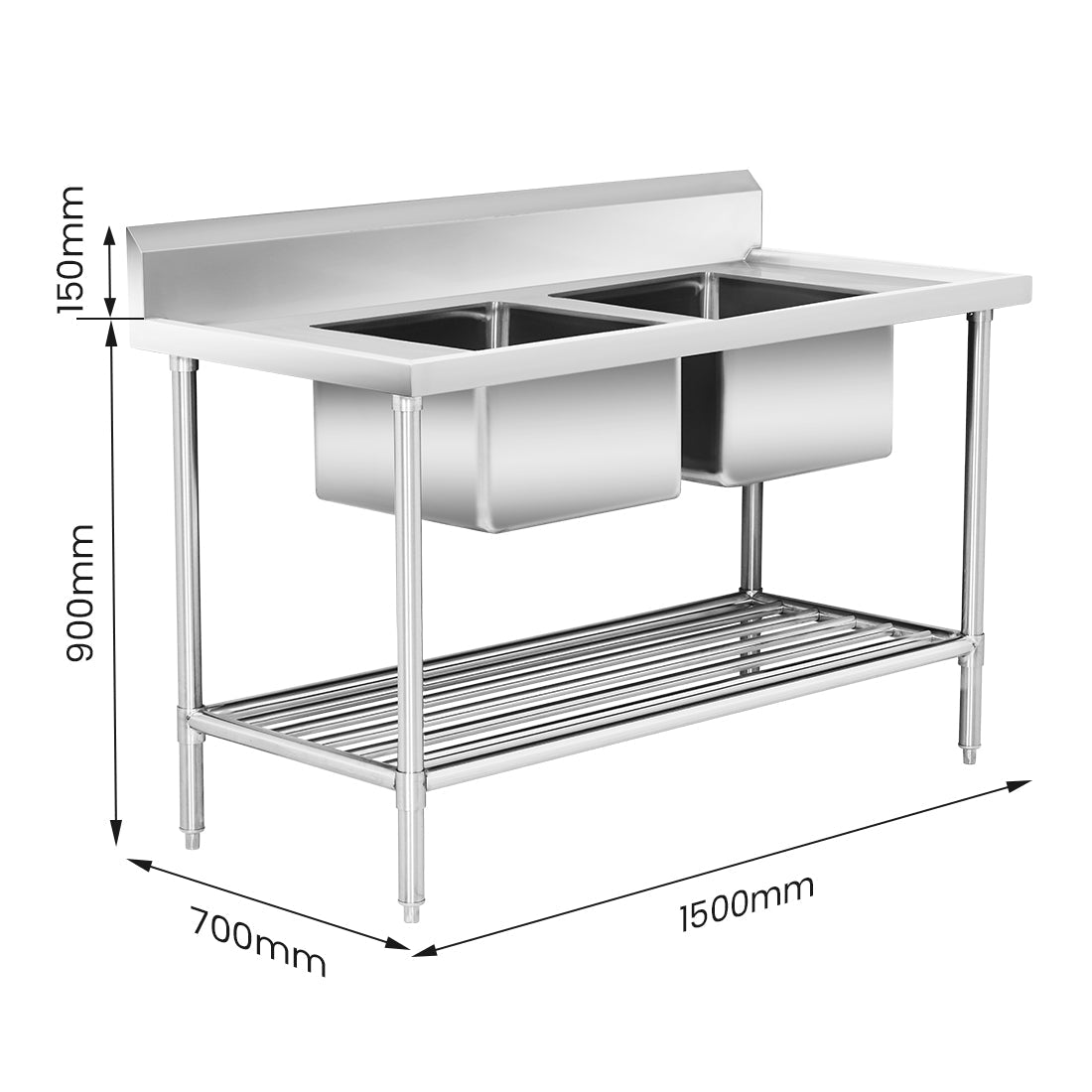 Modular System Double Centre Sink Bench with Pot Undershelf - DSB7-1500C/A - Whisk Hospitality - DSB7-1500C/A