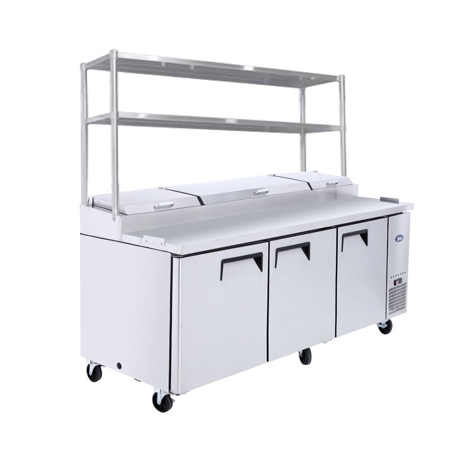 Atosa 3 DOOR PIZZA PREP TABLE FRIDGE WITH OVER SHELF MPF8203OS - Whisk Hospitality - MPF8203OS
