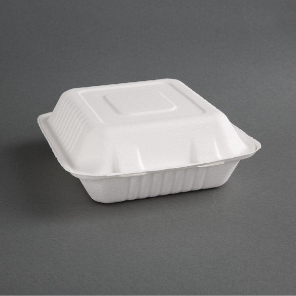 Fiesta Compostable Bagasse Food Container 223 x 201 3 Compartment (Box 200) FC526 - Whisk Hospitality - FC526