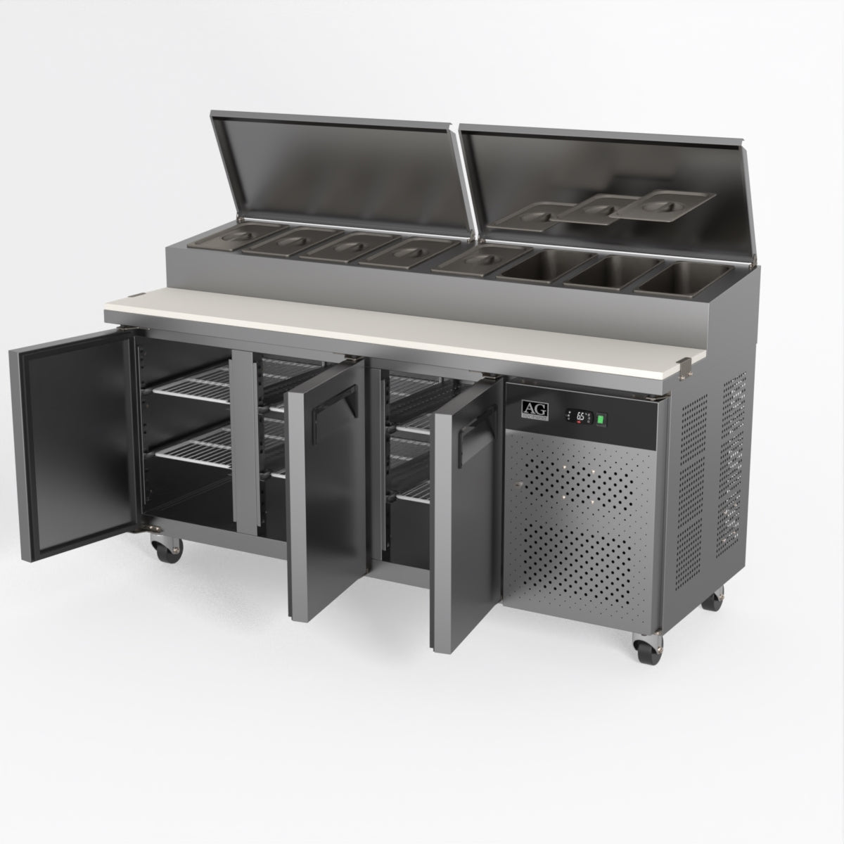 AG 3 Door Saladette Fridge €“ Fits 8 x 1/3 GN Trays SH3000 - 700 - Whisk Hospitality - SH3000-700