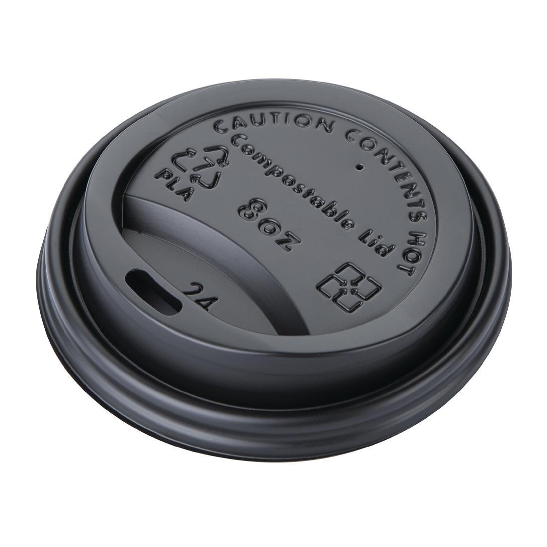 Fiesta Compostable Lid for Hot Cups Black - 225ml (Box 1000) DS052 - Whisk Hospitality - DS052