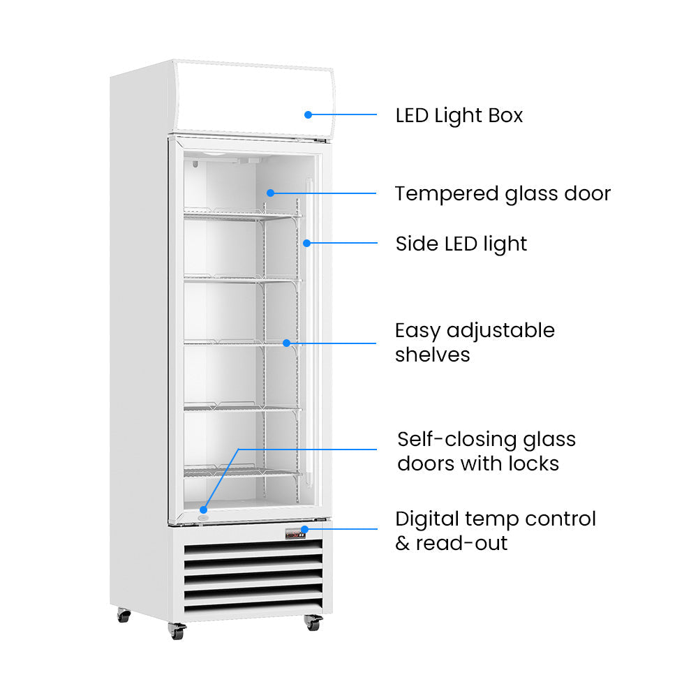 Thermaster Single Glass Door Colourbond Upright Drink Fridge White - LG - 540P - Whisk Hospitality - LG-540P