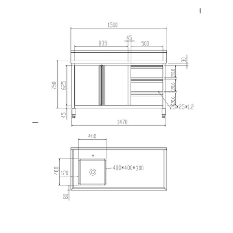 SC-6-1500L-H Cabinet with Left Sink