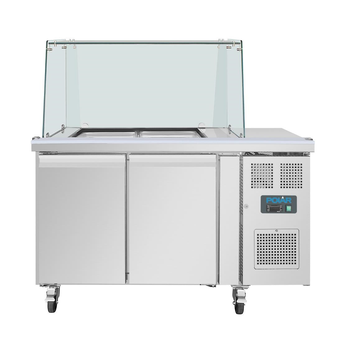 Polar U-Series GN Counter Saladette with Square Sneeze Guard - 2 Door