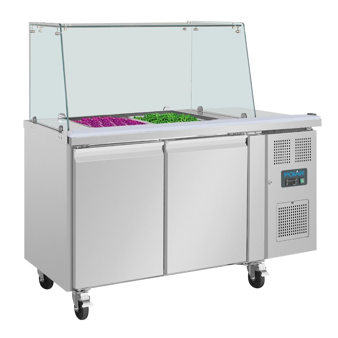 Polar U-Series GN Counter Saladette with Square Sneeze Guard - 2 Door
