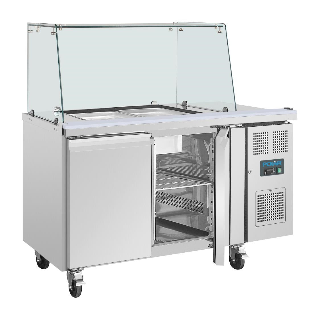 Polar U-Series GN Counter Saladette with Square Sneeze Guard - 2 Door