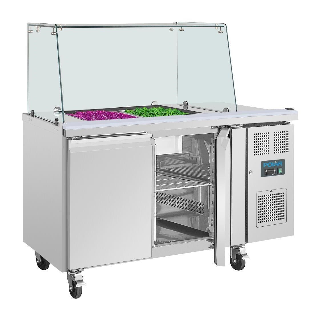 Polar U-Series GN Counter Saladette with Square Sneeze Guard - 2 Door