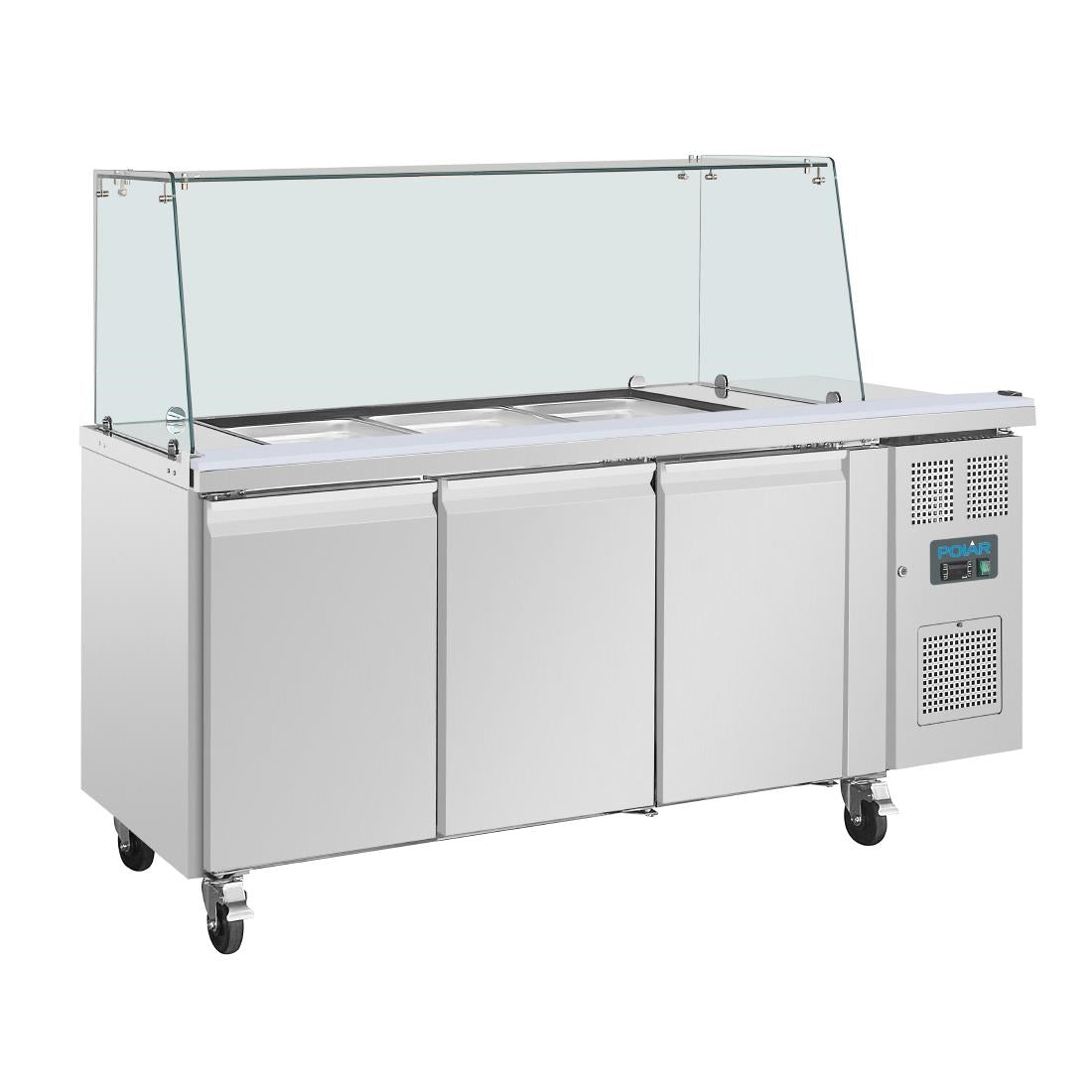 Polar U-Series GN Counter Saladette with Square Sneeze Guard - 3 Door UA018-A