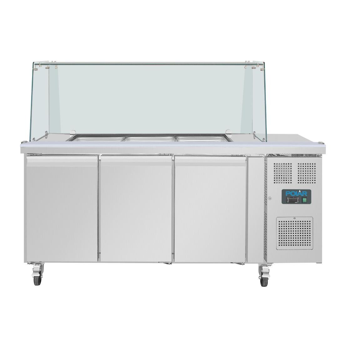 Polar U-Series GN Counter Saladette with Square Sneeze Guard - 3 Door UA018-A
