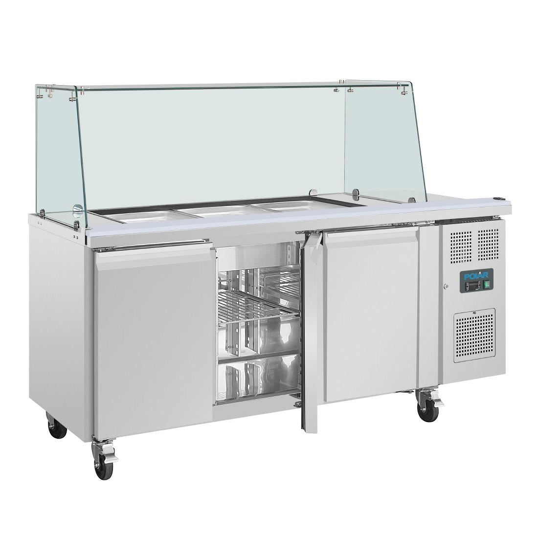 Polar U-Series GN Counter Saladette with Square Sneeze Guard - 3 Door UA018-A