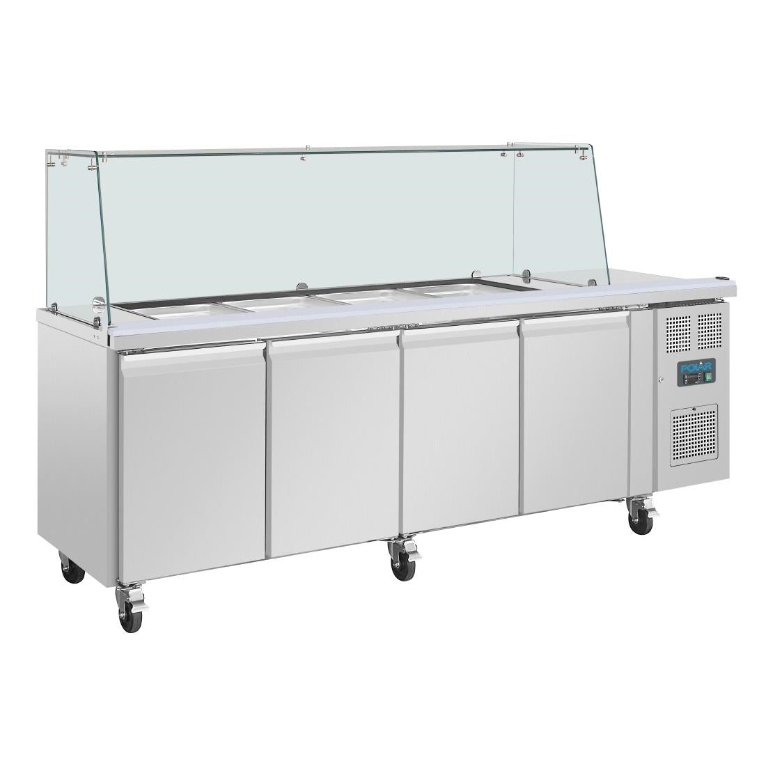 Polar U-Series GN Counter Saladette with Square Sneeze Guard - 4 Door UA019-A