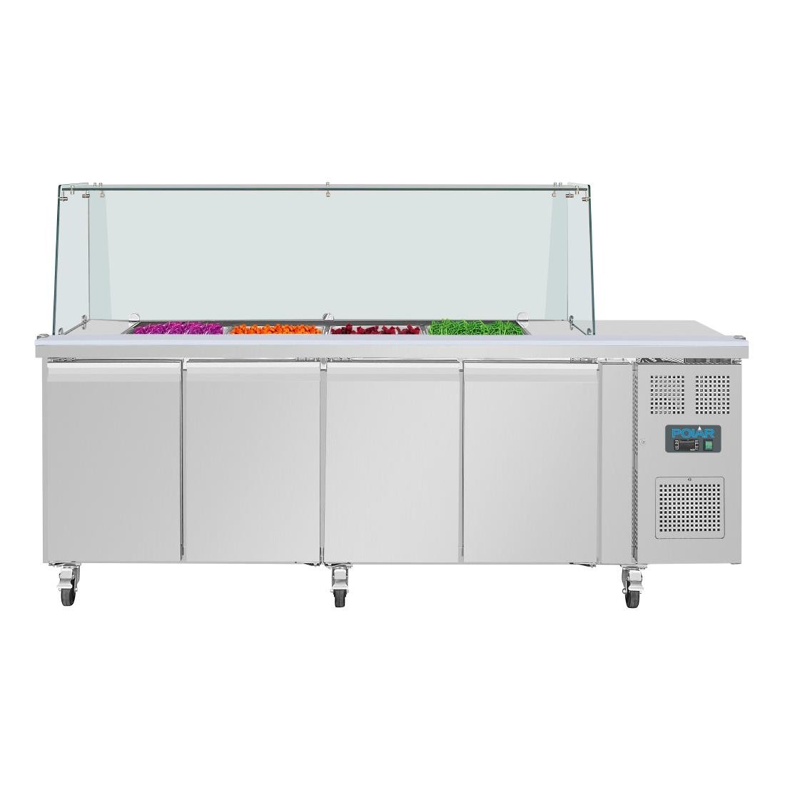 Polar U-Series GN Counter Saladette with Square Sneeze Guard - 4 Door UA019-A