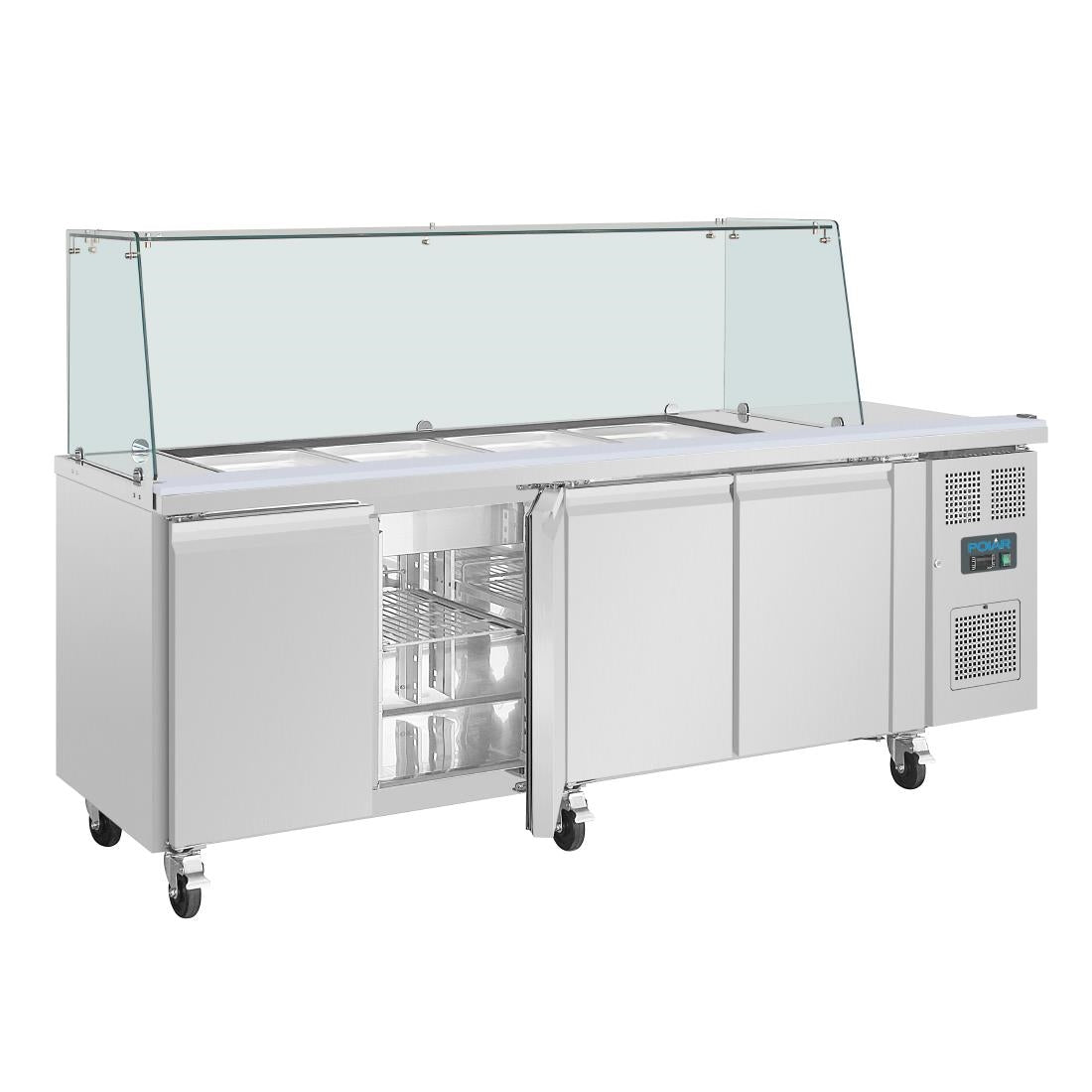 Polar U-Series GN Counter Saladette with Square Sneeze Guard - 4 Door UA019-A