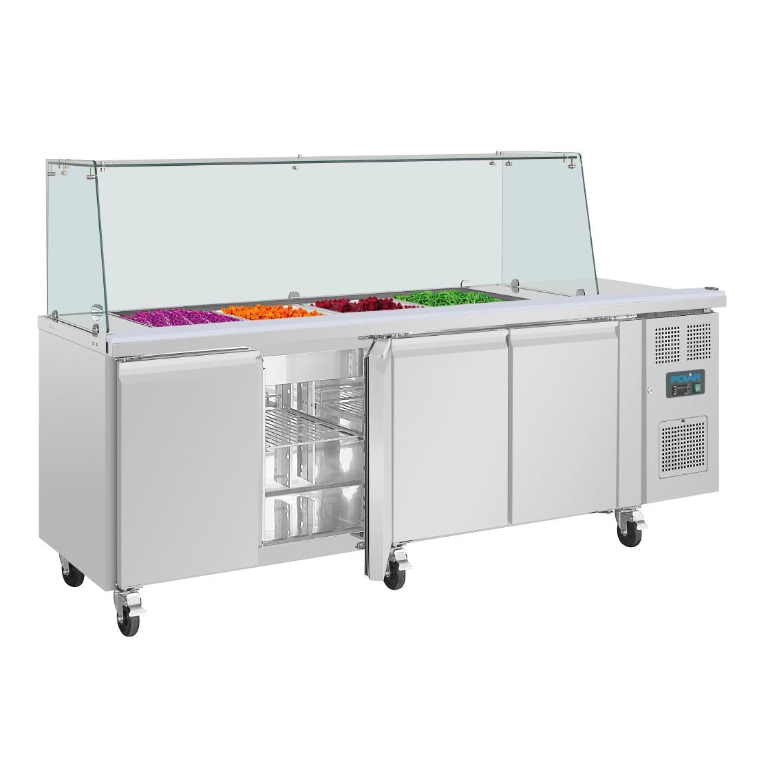 Polar U-Series GN Counter Saladette with Square Sneeze Guard - 4 Door UA019-A